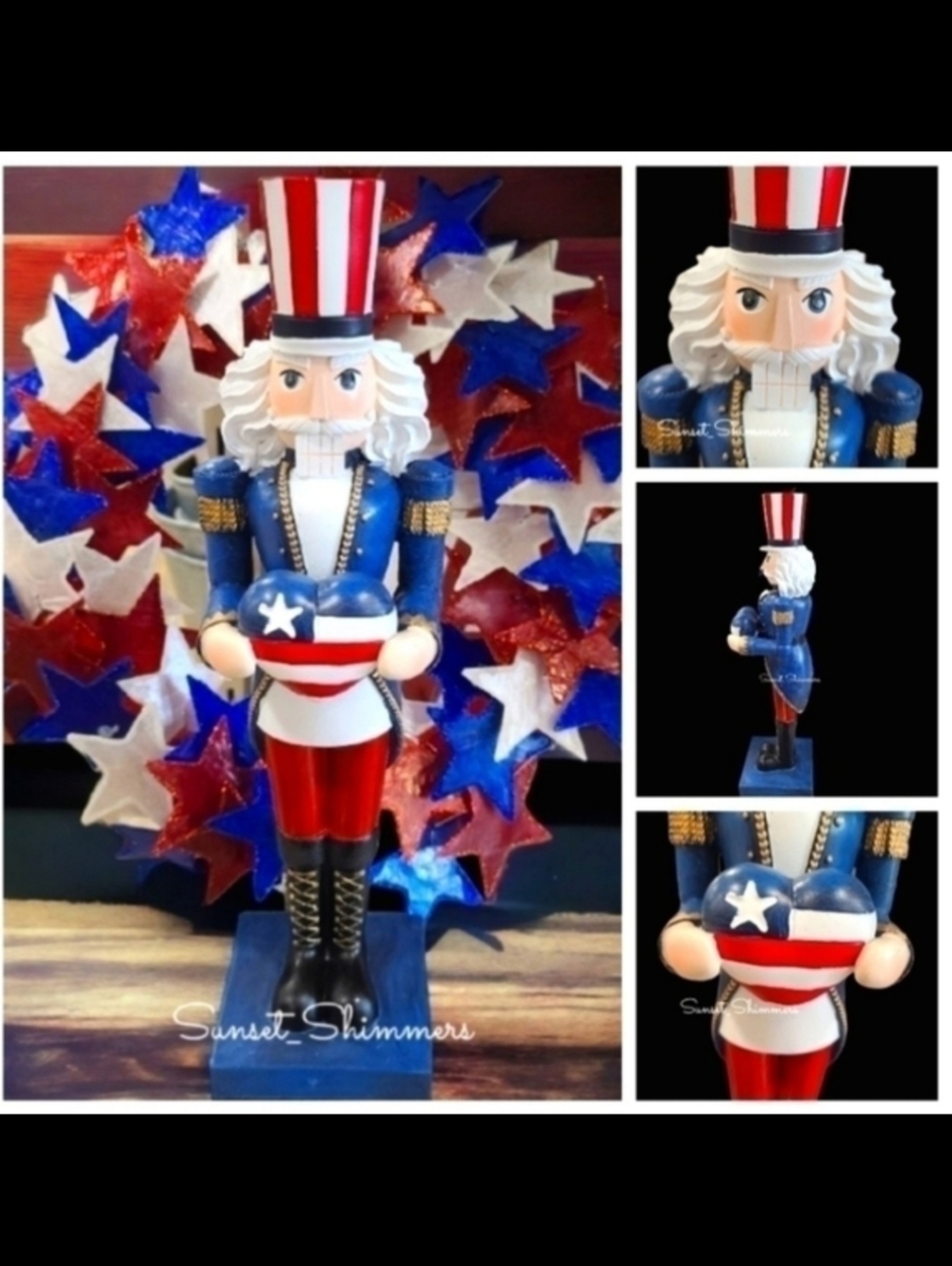 15" Patriotic Uncle Sam Nutcracker Flag Heart 4th July Americana Resin Decor New